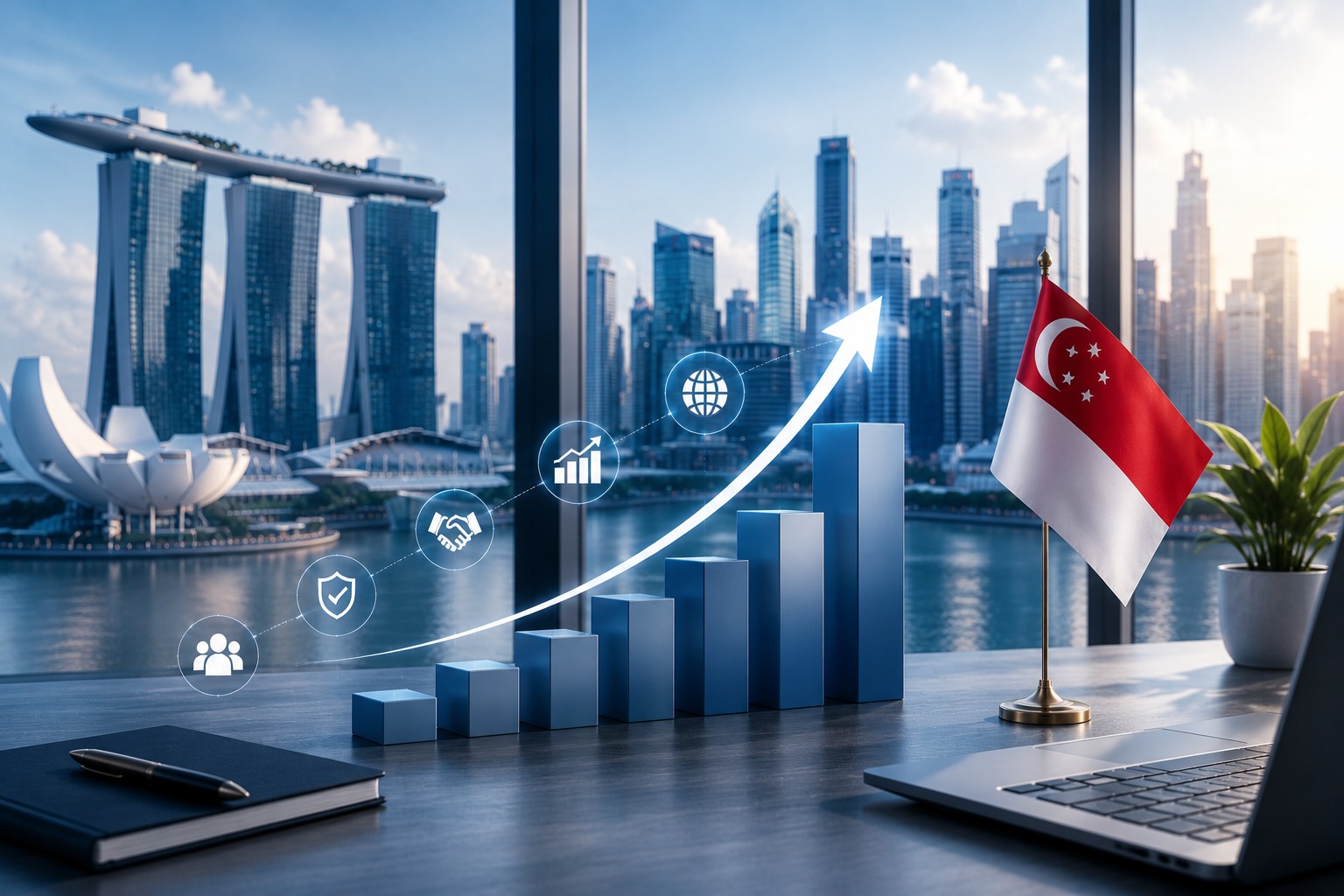 Singapore skyline with business professionals