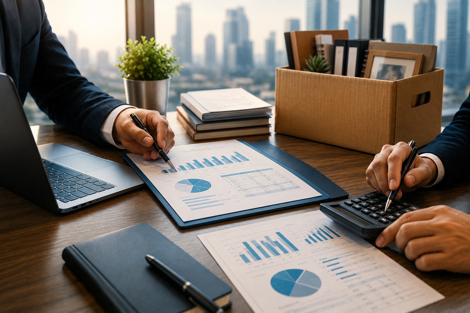 Consultants reviewing company records and compliance documentation