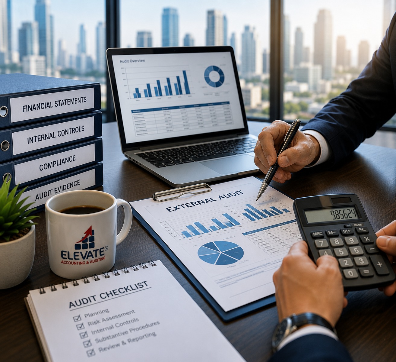 External audit specialists reviewing regulatory compliance documents