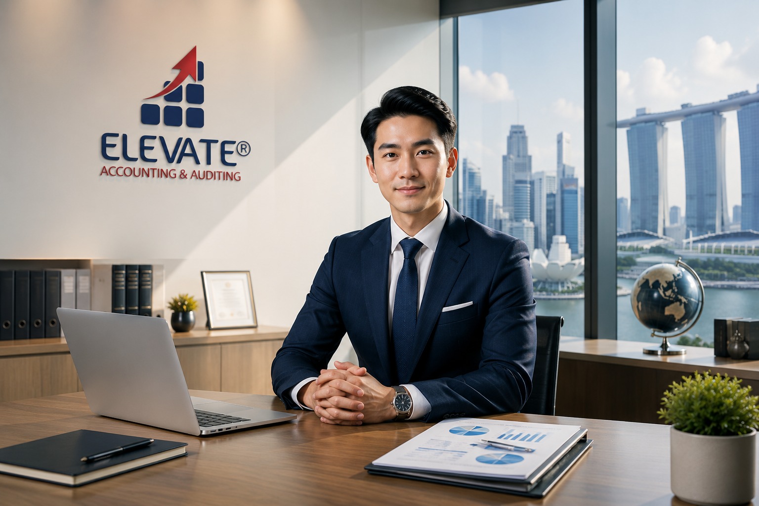 Singapore skyline with business professionals